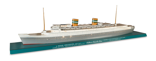 (HOLLAND-AMERICA LINE.) "Nieuw Amsterdam." Waterline model of the ship,